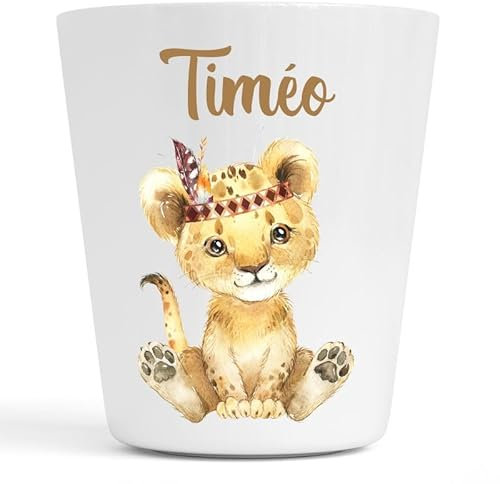 Gobelet en Plastique pour Enfants | Gobelet Personnalisé avec Nom |Verre Plastique Incassable Personnalisé (Lion indien Timéo)