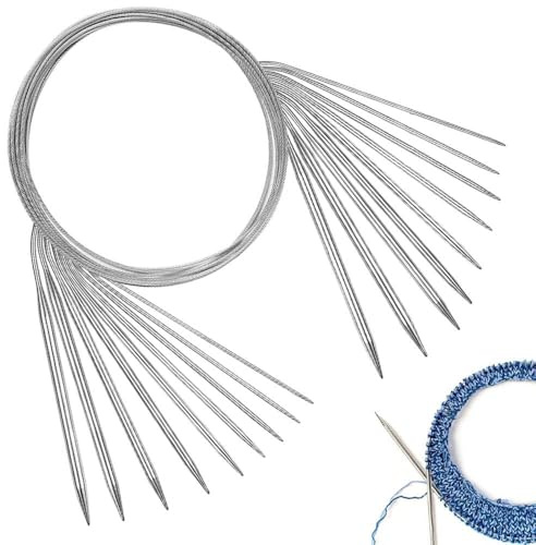 Circular Knitting Needles, 11 Pcs Round Knitting Needles 80cm Long, Flexible Cable Metal Knitting Needles for Socks Hats Sweater Blankets