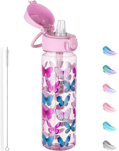 GOPPUS 500 ml/17 oz klare Tritan-Wasserflasche mit Strohhalm Transparente Kinder-Trinkflasche mit Tragegriff Durchsichtige Messflaschen mit Flip-Top-Deckel Auslaufsichere Wasserflaschen für Erwachsene
