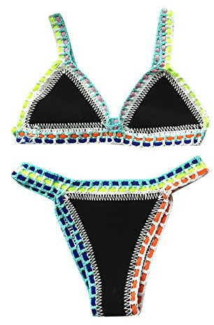 Damen Bikini Set handgefertigt, gestrickt Muschel-Dreieck Neckholder Bralette frech sexy gehäkelt Bikini-Set Gestrickte Muschel Dreieck Bralette Häkeln Dreieck Bikinis Oberteil Unterteil Niedrige
