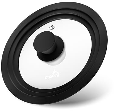 CnSneg Universal Lids for Pots, Pans and Skillets, 7, 8 and 9 Pan Lid, Tempered Glass Pot Lid with Silicone Rim Heat Resistant, Replacement Pan Cover for Frying, Cookware & Bakeware Lids, Black