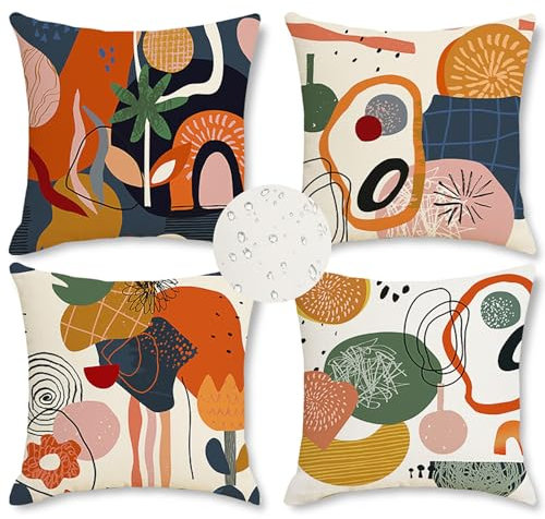 Outdoor Kissen Dekorativ Kissenbezug 40x40 cm 4 Stück Dekorative Outdoor Kissen Wasserfest Atmungsaktiv Geometrische Gelb-Blaue Wellenstreifen Kissenbezug Werden für Sofakissen Garten Outdoor