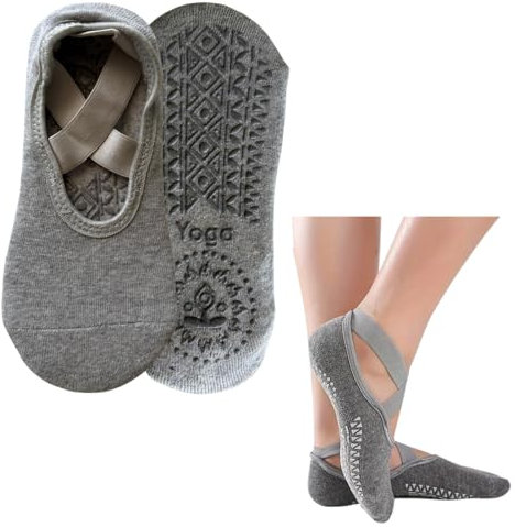 CHICHOUSE ChicHouse1paio Calzini Antiscivolo Yoga,Calze Donna Taglia Unica,Calzini Pilates,pedalini Yoga,Fitness,Danza,a Casa (IT, Testo, Taglia unica, Regular, Corto, GRIGIO)
