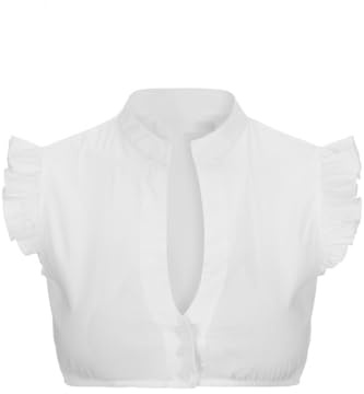 Dirndl Bluse Damen Weiß Dirndlbluse Kurzarm DirndlBlusen Flügelärmel V Ausschnitt Hemd Bayerisches Bierfest Trachtenbluse (Weiß,S)