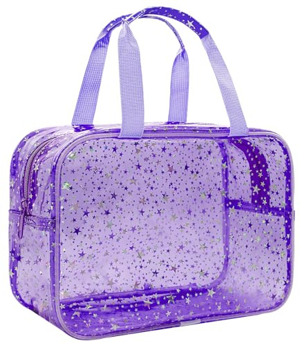 Personalized Initial Clear Makeup Bag Pink Cosmetic Bag Set Large Travel Toiletry Bag, Cute Clear Make Up Bags Organizer Bag for Girlfriend Teacher Gifts Teen Girl Gifts Trendy Stuff, Purple