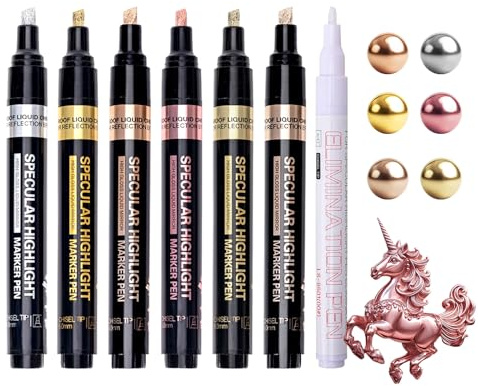 Resiners Marqueur Métallique Chrome Miroir, 7 Couleurs Marqueur à Eau, Brillant Réfléchissant, Zone d'Application 2-5mm, Outils Époxydique et Loisirs Créatifs