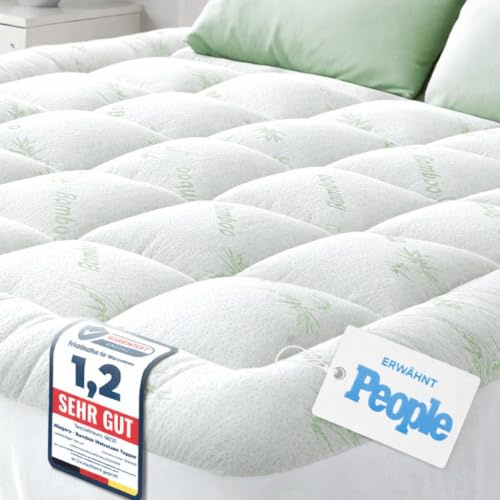 Matratzen Topper 140x200cm - für himmlischen Komfort – Ultraweicher, atmungsaktiver und kühlender Matratzenschoner aus Bambusviskose, Tiefe Taschenpassform