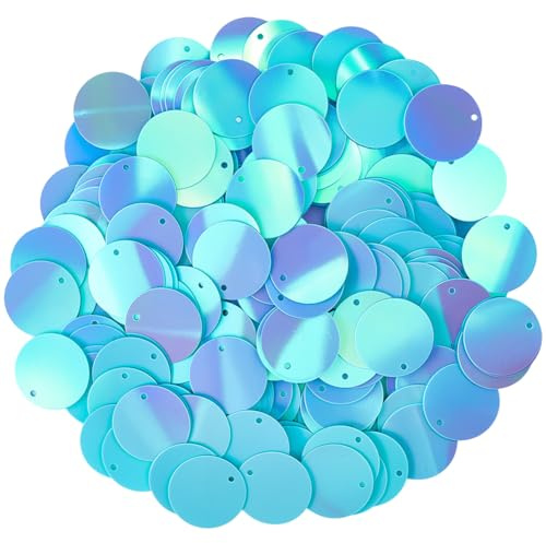 CABODYALS 454 Stück Hellblaue Runde Flache Pailletten Lose Groß 20mm Glitzernd Schillernd Mit Loch Kunststoff Applikationen Pailletten Zum Nähen Herstellen von Kleidung Zubehör DIY Handwerk