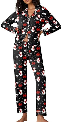 Ekouaer Pigiama Donna Maniche Lunghe Set Pigiama a Due Pezzi con Bottoni Abbigliamento da Notte Morbido Sleepwear Top e Pantaloni Pigiama XS-XXL