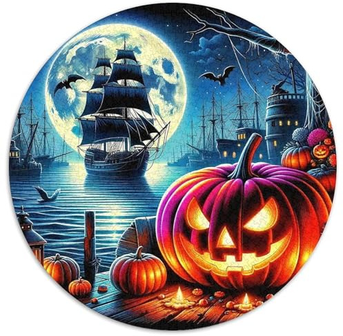 Halloween Jigsaw 1000 Piece Round Puzzle Jack - O'- Lantern Jigsaw Puzzles Impossible Puzzle for Adults 1000pcs (67.5x67.5cm)