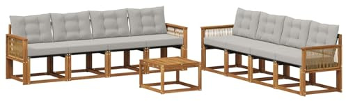 vidaXL Outdoor-Sofagarnitur mit Kissen 9 pcs Natürlich und Hellgrau, Moderne Garten-Couch, tolles Set für Bequeme Lounge, langlebige Möbel, stylische Terrasse