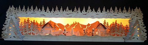 Große 3D Schwibbogen-Unterbank Winterkinder - Handarbeit aus dem Erzgebirge