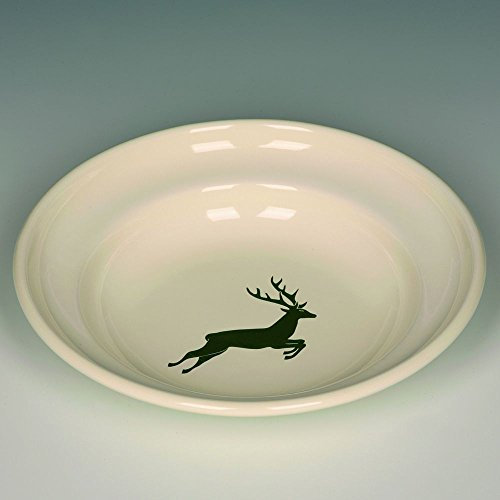 Riess, 0306-072, Teller tief 22, COUNTRY - HIRSCH GRÜN, Durchmesser 22 cm, Höhe 4,2cm, Emaille, beige mit grünem Hirsch
