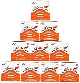 Nasara Original Kinesiologie Physio Tape für Sport und Medizin, Rollengröße 5cm x 5m, 10 Rollen, Orange