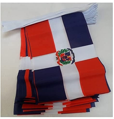 AZ FLAG Guirnalda 6 Metros, 20 Banderas de La República Dominicana 21x15 cm, Bandera Dominicana 15 x 21 cm - Banderines