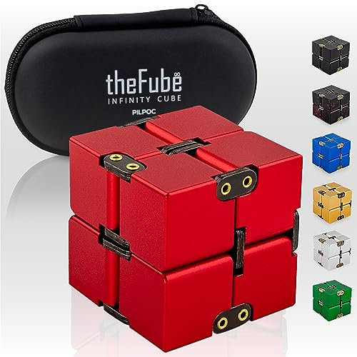 PILPOC theFube Infinity Cube Fidget Toys Anti Stress Adulte/Enfant - Cube Anti Stress en Aluminium de Qualité avec Étui, Robuste, Lourd, Soulage l'Anxiété, pour TDA, TDAH, TOC (Rouge)