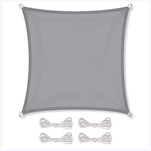 CelinaSun Sonnensegel wasserdicht PES Quadrat 3,6x3,6m hell grau UPF 50+ Premium Sonnenschutz inkl Befestigungsseile