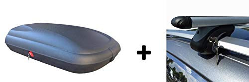 Dachbox VDPCA320 320Ltr carbonlook + Relingträger Alu 320 Liter kompatibel mit Audi A4 Avant 96-07