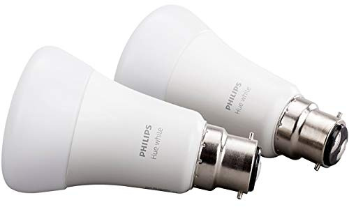 Philips Hue White Smart Bulb Twin Pack LED [B22 Bayonet Cap] with Bluetooth. Works with Alexa and Google Assistant.