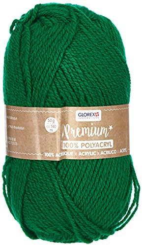 Lana prémium de Glorex 5 1001 08, 100% acrílico, fácil de trabajar, versátil, cálida, suave, no pica, 50 g, aprox. 140 m, verde