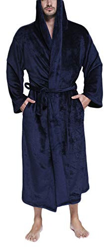 Uomo Giacca Vestaglia Lunga Invernale con Cappuccio, Uomo Vestaglia da Camera in Pile Pigiama per Casa Bagno Hotel La Marina:Tasca inclinata 3XL
