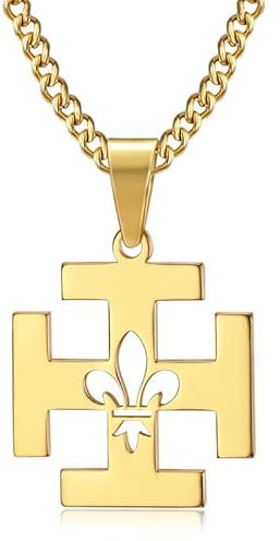 BOBIJOO Jewelry - Pendentif Collier Scout France Croix Potencée Fleur de Lys Acier INOX 316L Or Doré Plaqué Scoutisme