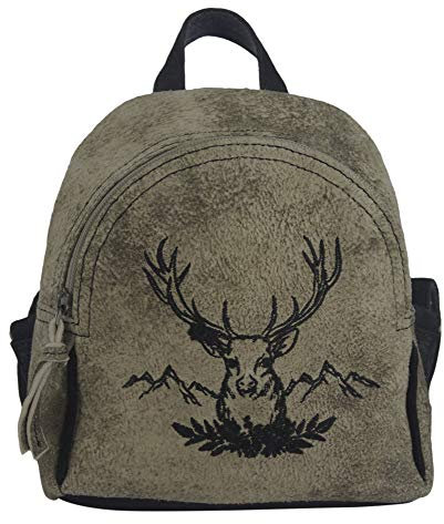 Domelo Leder Trachtenrucksack. Klein Damen Back pack. Einzigartiges Oktoberfest Tasche mit Hirsch Stecherei. Dirndltasche Cityrucksack. Wiesn Accessoires als Geschenkidee für Frauen