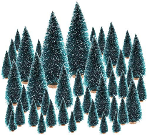 Weihnachten Deko Mini Weihnachtsbäume (48 Stück) 6 Unterschiedliche Größen Grüner Hoher Sisal Schnee Frost Bäume - Flaschenreiniger Bäume mit Piniensockel - Kunstbaum Weihnachten, Basteln, Kunstbaum