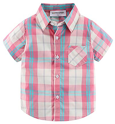 Mud Kingdom Petits Garçons Chemise à Carreaux Bouton Rose vers Le Bas Manche Courte Été 7-8 Ans