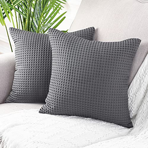 Mandioo 2er Set Waffelpique Texturierte dekorative Kissenbezug kissenbezüge Luxus Moderne Sofakissen Dekokissen Kissenhülle Stil Deko aus Garten Sofa Wohnzimmer Bett,55 x 55 cm,Grau