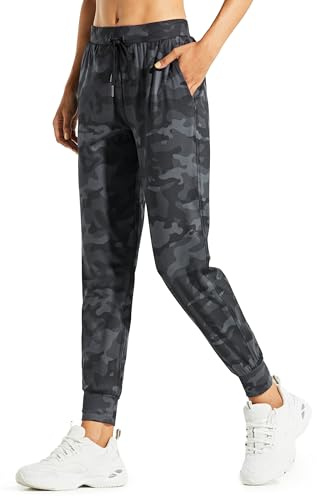 Libin Women's Joggers Pants Lightweight Running Sweatpants with Pockets Drawstring Tapered Casual Gym Stretchy Petite Joggers for Workout,Lounge, Black Camo S