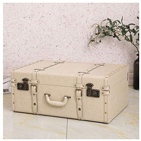 XJJUN Deko Koffer,Vintage-Koffer, Koffer, Foto-Requisiten, Aufbewahrungsdekorationen, Retro-Koffer, 3 Modelle (Farbe : Weiß, Größe : 54x34x21cm)
