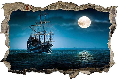 3D Look Wandtattoo Wand Durchbruch Wandbild Sticker Aufkleber Wandaufkleber Piraten Wandbild Wohnzimmer Schlafzimmer Kinderzimmer Deko 53x80cm
