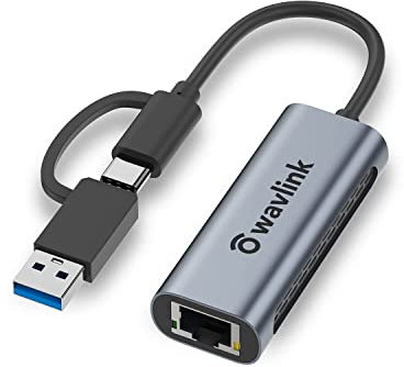 WAVLINK Adaptateur USB vers Ethernet 2.5G, 2500Mbps Thunderbolt 3 USB C vers RJ45 Ethernet Adapter, Compatible avec Mac OS, Windows, Linux, Dell XPS, Surface Pro, etc