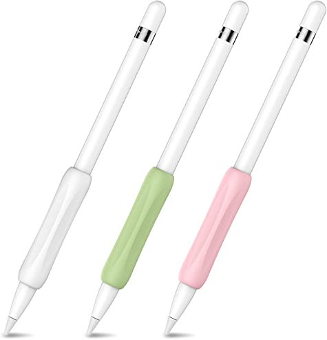 AHASTYLE 3 Stück Apple Pencil Griff Silikon Halter Ergonomisches Schutzhülle Ärmelzubehör Kompatibel mit Apple Pencil 1. & 2. Generation (Weiß+Avocadogrün+Rosa)