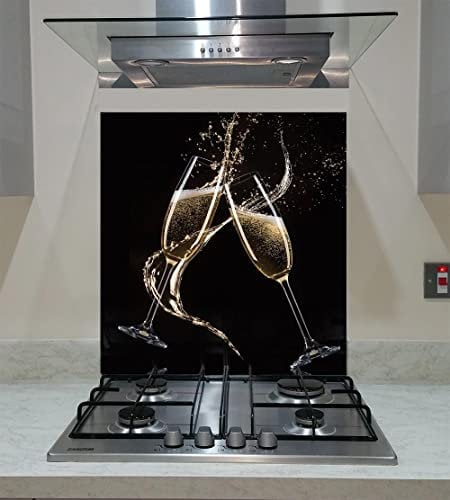 Splashback Tempered Glass Panel Kitchen with glasses of Champagne ANY SIZE (wide 90 x height 70 /cm)