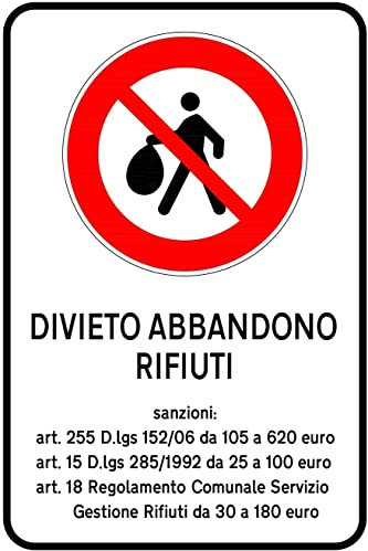 Social Crazy - Segnaletico in Alluminio 30x42 cm - Divieto Abbandono Rifiuti - Montaggio a Parete - Informativo Esterno