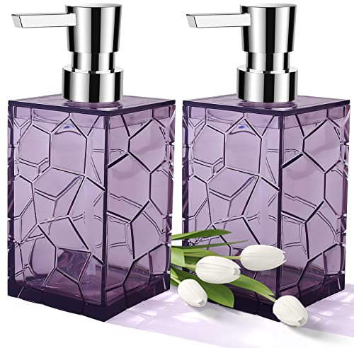 Seifenspender, transparent, Lavendel, Lila, rostfrei, Acryl-Kunststoff, Handseifenspender mit Pumpe für Badezimmer und Küche, 2 Stück
