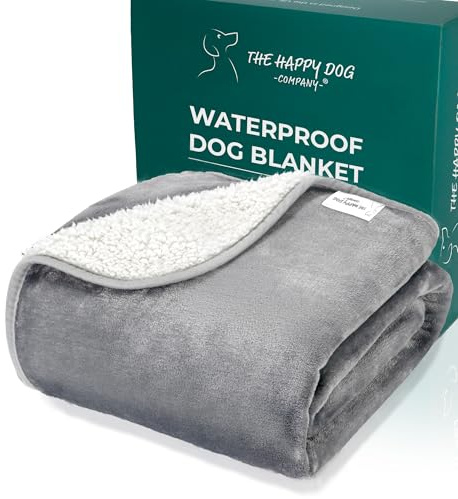 100% Waterproof Dog Blankets for Large Dogs – Soft Fleece, Washable Pet Throw for Sofa, Car, Bed & Furniture Protection, Soft Fluffy Reversible Blanket, 100x120cm, Grey/White