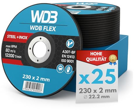 WDB - Trennscheiben 230 mm für Metall, Edelstahl & Stahl - Zweifach verstärkte Flexscheiben - 25er Set 230 x 2,0 mm für Flex & Winkelschleife