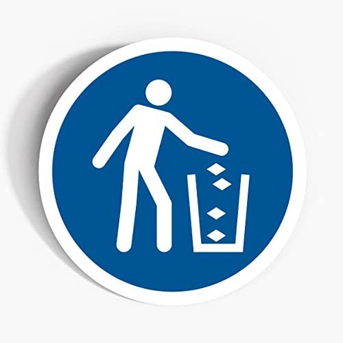 Set of 6 Use Litter bin Mandatory Safety Signs - 56mm Waterproof Indoor/Outdoor Stickers - Office, Warehouse, PPE Site Safety Signs