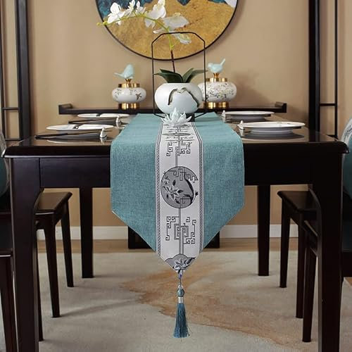 Tischläufer Glastisch, Tischläufer Vintage Grün Baumwolle Blumen für Party, Kommode und Esszimmer 100X33cm