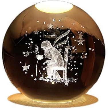 MEET- ORIGIN Sfera di cristallo intagliata all'interno della serie Little Prince e Rose Fox, colorata e luminosa, colore caldo, luce notturna in vetro (Little Prince and Rose)