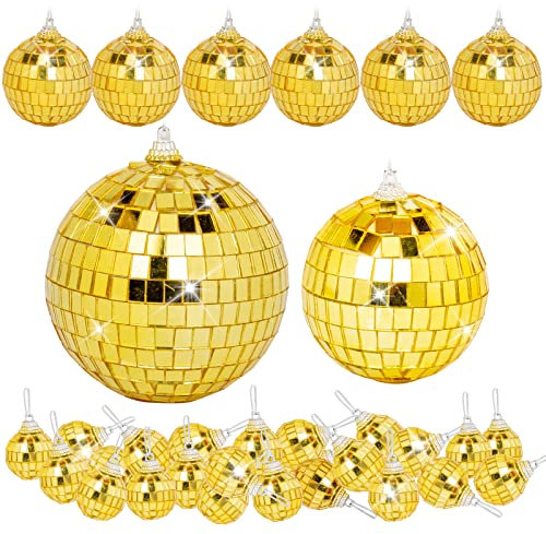 32 Stück Mini-Discokugeln, Dekorationen, verschiedene Größen, Spiegelkugel mit Schnur zum Aufhängen, kleine Discokugel, Ornament für Disco-Mottoparty, Kuchendekoration, DJ-Club, Weihnachten, Hochzeit,