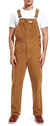 HISEA Herren Denim Latzhose, Herren Overalls Arbeitskleidung mit verstellbaren Trägern und praktischen Werkzeugtaschen, Verwaschene braune Ente, 34W / 30L