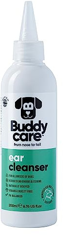 Buddycare Limpiador de orejas de perro | Solución calmante de limpieza de oídos para perros | Ingredientes de origen natural con aloe vera 200 ml (paquete de 1)