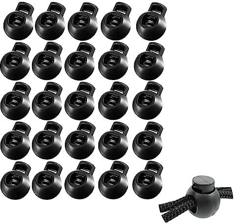 SURALIN 25 Stück Kordelstopper Kordelklemme Federschnurschlösser Kunststoff Rutschen Kordelklemme Schwarz Gummi für Jacke, Schuhe kordelstopper 1 loch