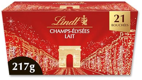 Lindt - Ballotin CHAMPS-ÉLYSÉES - Assortiment de Chocolats au Lait - Praliné, Croustillants et Onctueux - Idéal pour Noël, 217g