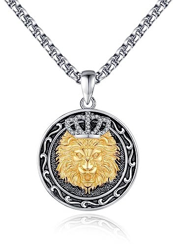 XIXLES Löwenkopf Halskette 925er Sterling silber Löwen kronen Medaillon Anhänger Halsketten Münzen Medaillen feiner Schmuck geschenk für Männer Frauen