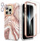 SHEDEER 4-in-1 iPhone 15 Pro Case with Screen Protector + Bumper & Camera Protector | Military-Grade Shockproof 360° Protection, 15 Pro Case Glossy Fade-Resistant Pattern Design (Rosegold)